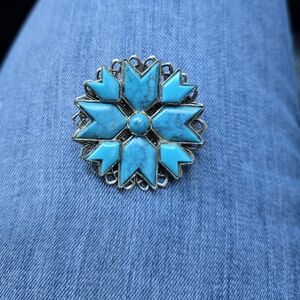 Native Turquoise and Silver Floral Brooch